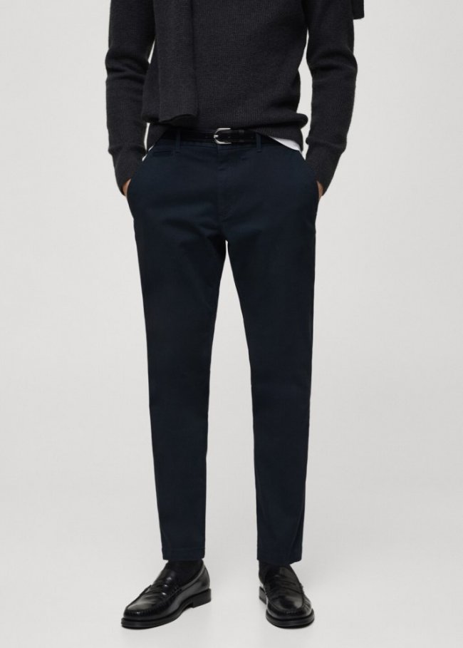 Mango Pantalón algodón tapered crop - Azul marino oscuro