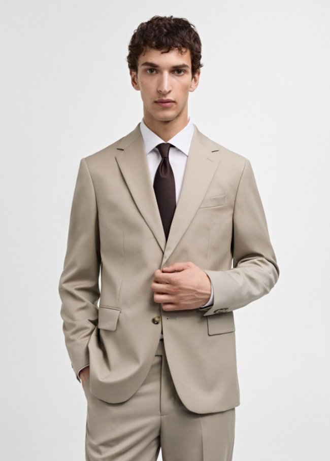 Mango Americana traje slim fit 100% lana virgen - Beige