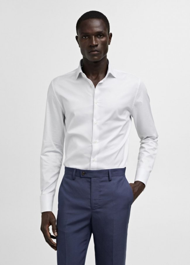 Mango Camisa gemelos traje slim fit tejido twill - Blanco