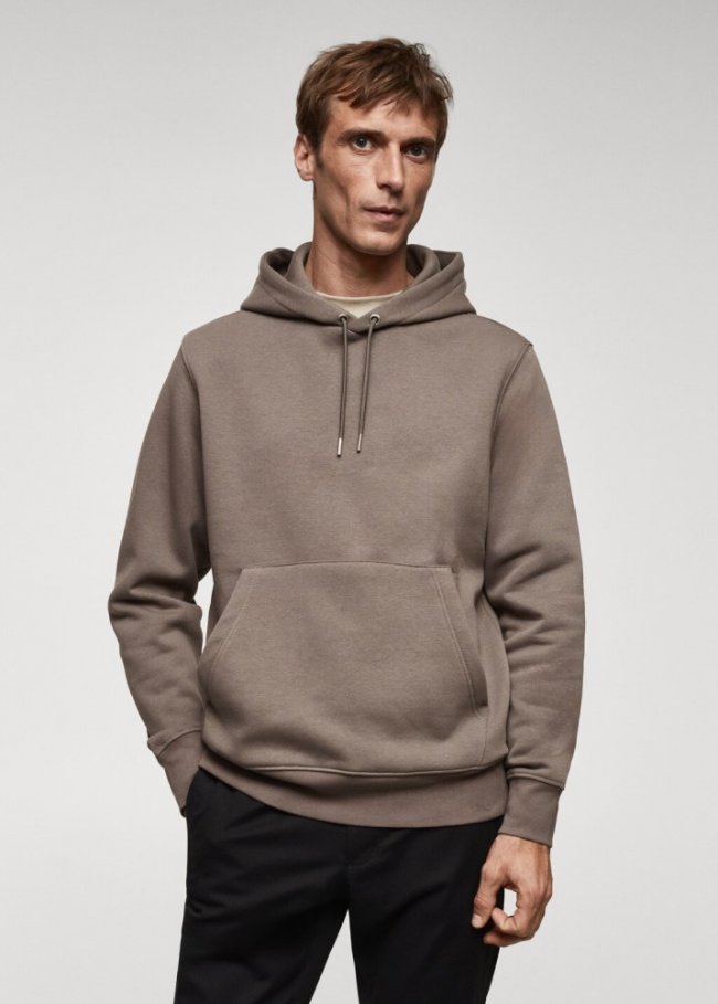 Mango Sudadera algodón capucha canguro - Gris visón