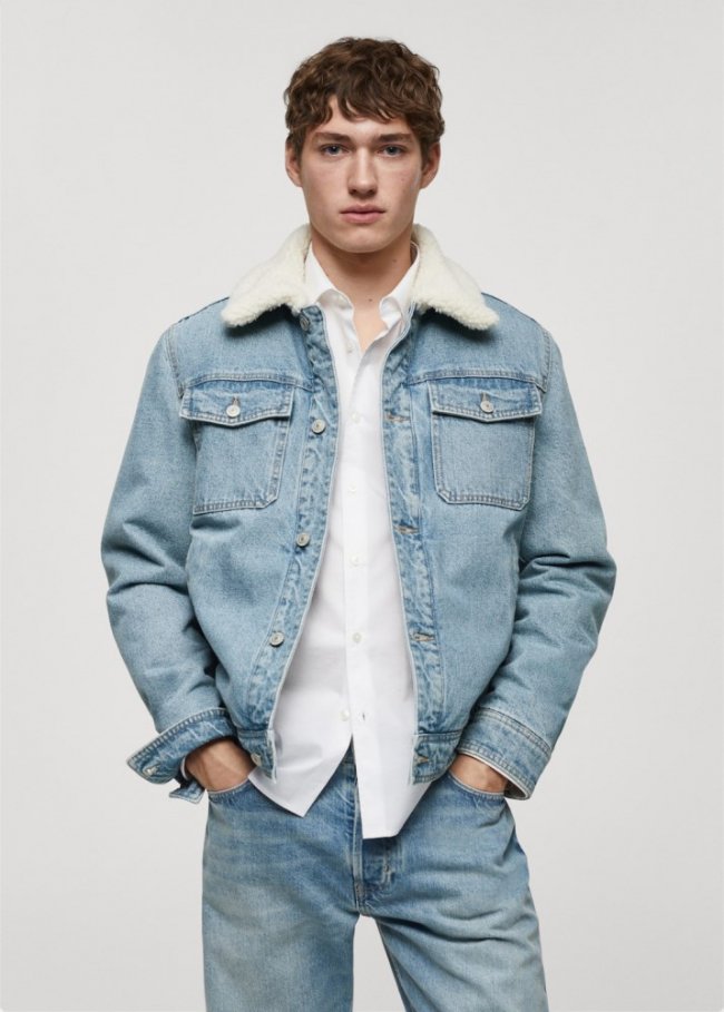 Mango Chaqueta denim borreguito - Azul medio vintage