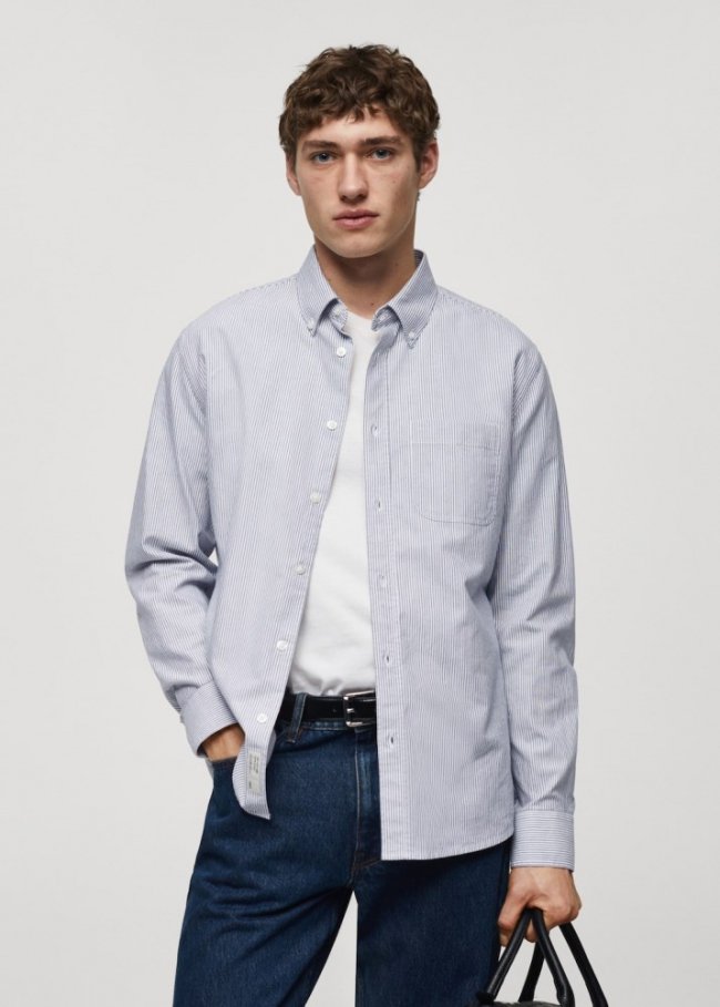 Mango Camisa 100% algodón rayas kodak - Azul marino oscuro