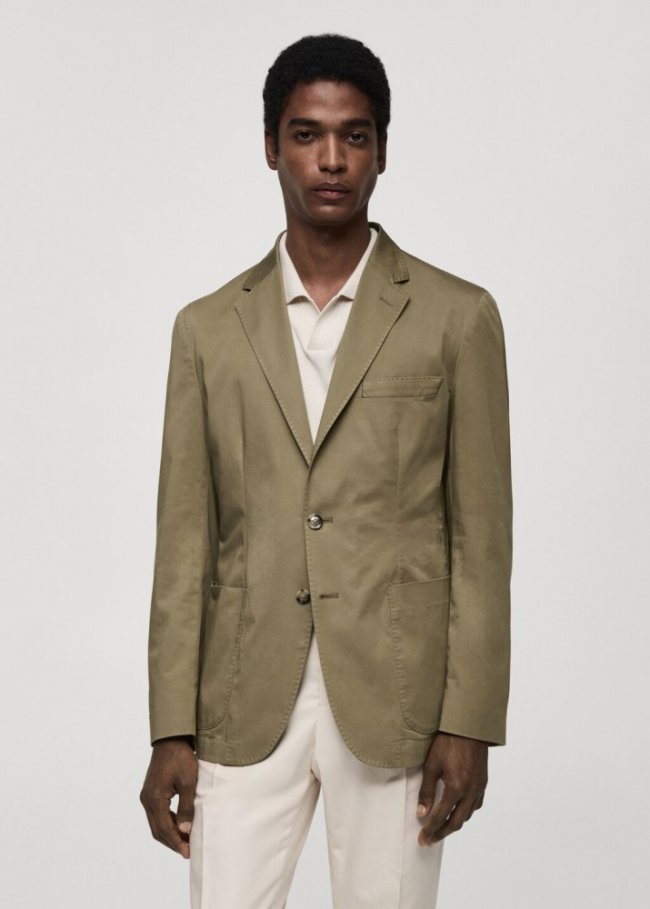 Mango Americana slim fit algodón - Khaki
