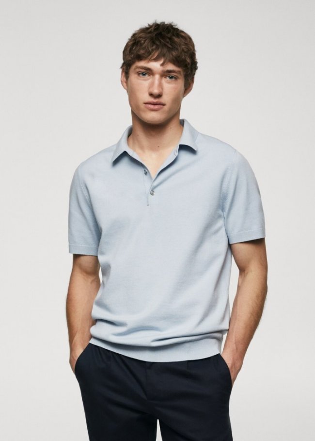 Mango Polo punto fino - Azul celeste