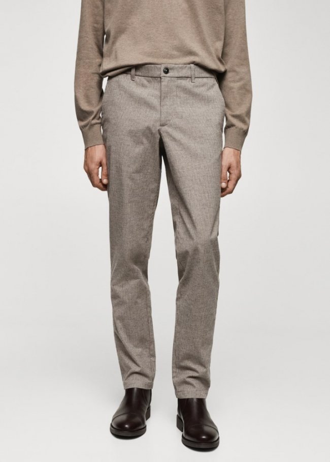 Mango Pantalón slim fit algodón micro pata de gallo - Gris medio