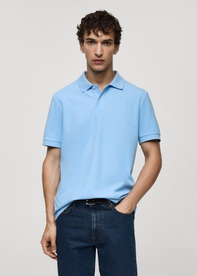 Mango Polo 100% algodón pique - Azul porcelana