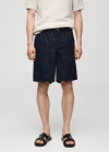 Mango Bermudas 100% lino cordón - Azul marino