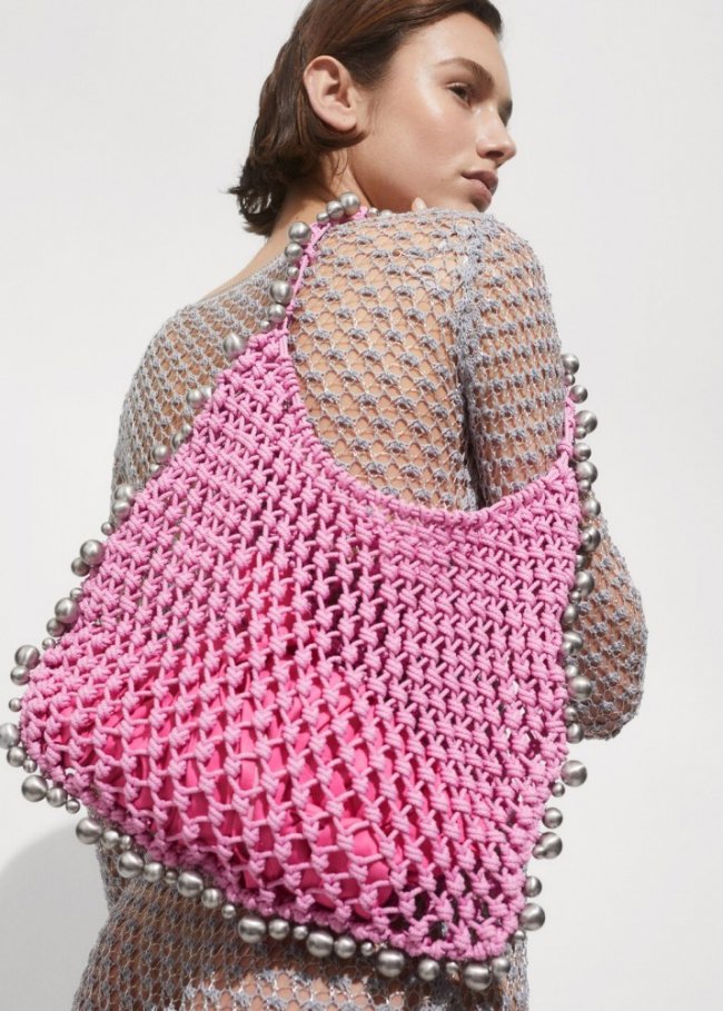 Mango Bolso abalorios - Rosa