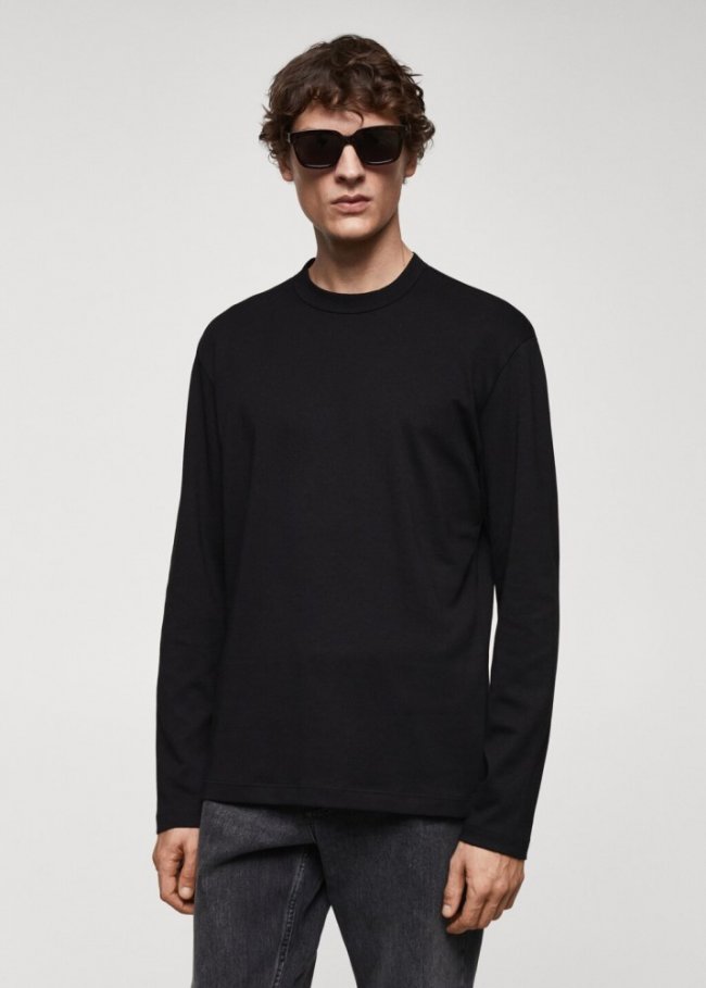 Mango Camiseta 100% algodón manga larga - Negro