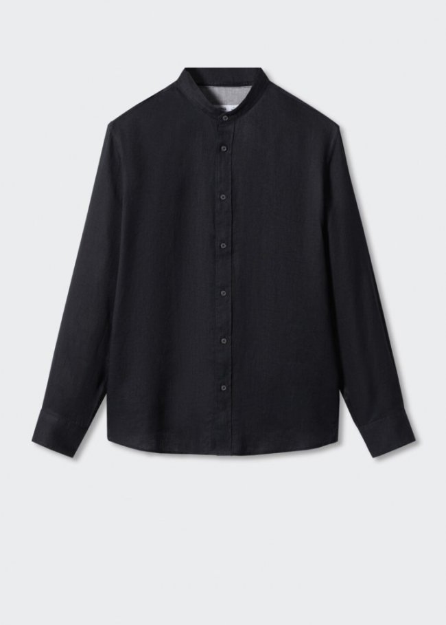 Mango Camisa 100% lino cuello mao - Negro
