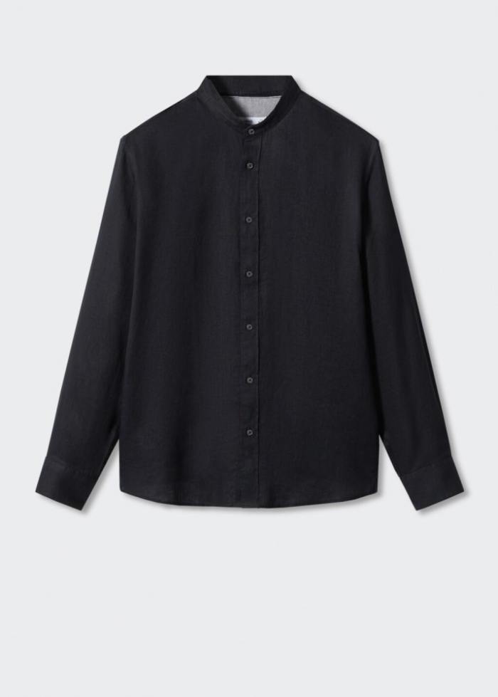Mango Camisa 100% lino cuello mao - Negro