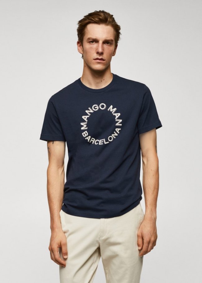 Mango Camiseta logo 100% algodón - Azul marino