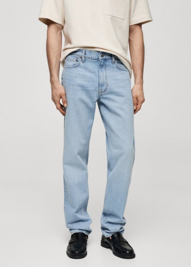 Mango Jeans straight fit efecto lavado - Azul claro