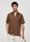 Mango Camisa regular fit lino bolsillo - Marrón