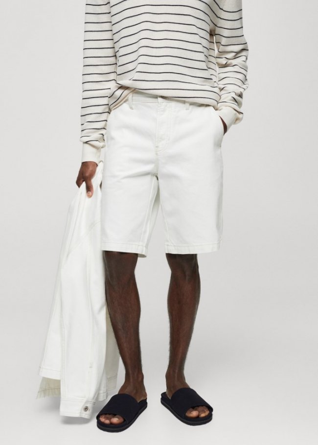 Mango Bermudas vaqueras algodón - Blanco roto
