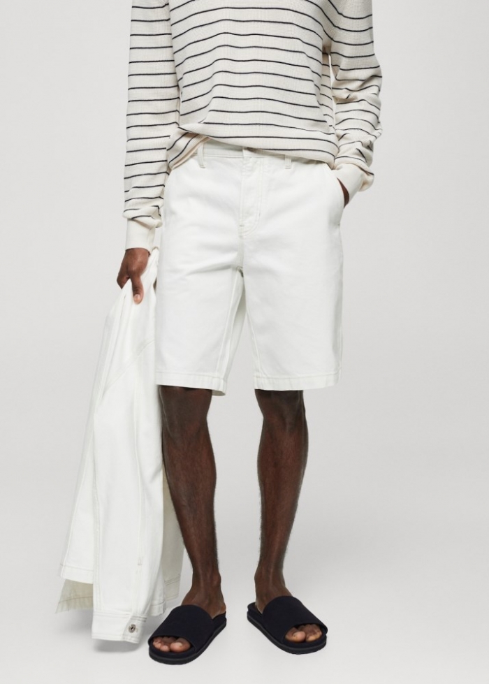 Mango Bermudas vaqueras algodón - Blanco roto