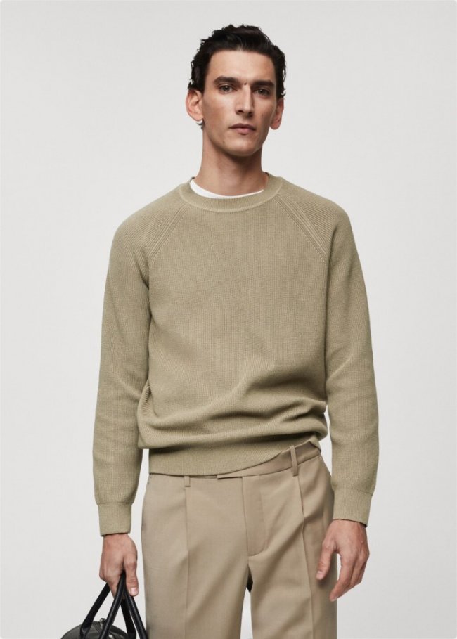 Mango Jersey canalé cuello redondo - Khaki