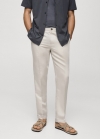 Mango Pantalón lino tencel cordón - Gris hielo