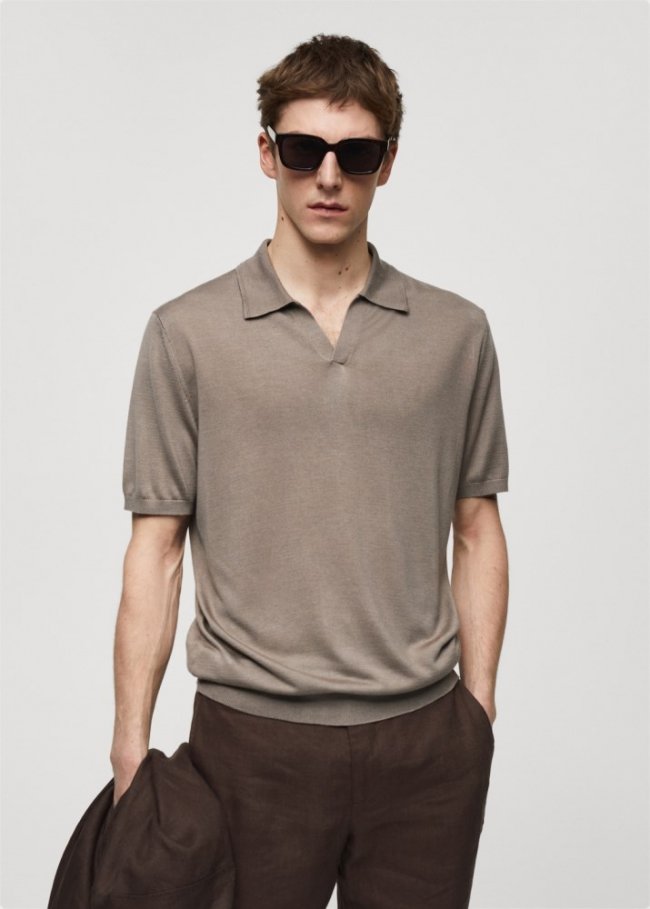 Mango Polo punto manga corta - Marrón medio