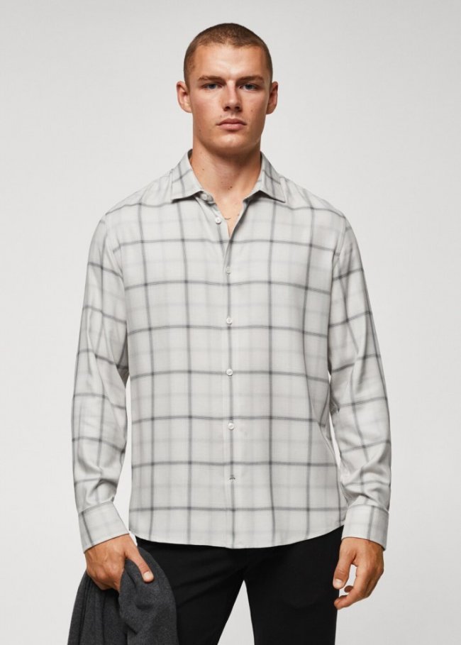 Mango Camisa regular fit cuadro ventana - Blanco