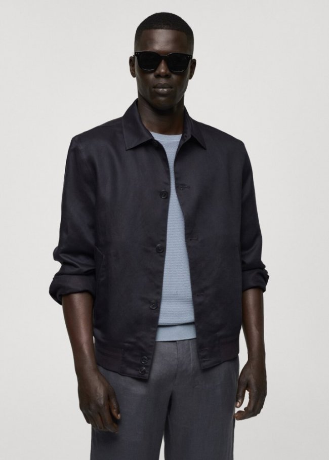 Mango Sobrecamisa mezcla tencel lino - Gris antracita