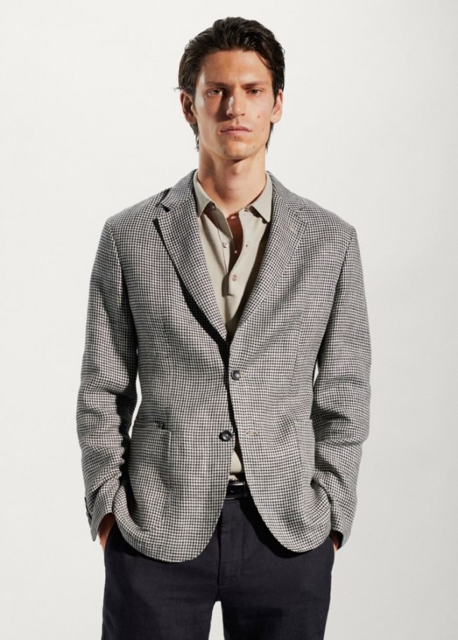 Mango Americana 100% lino micro pata de gallo - Beige