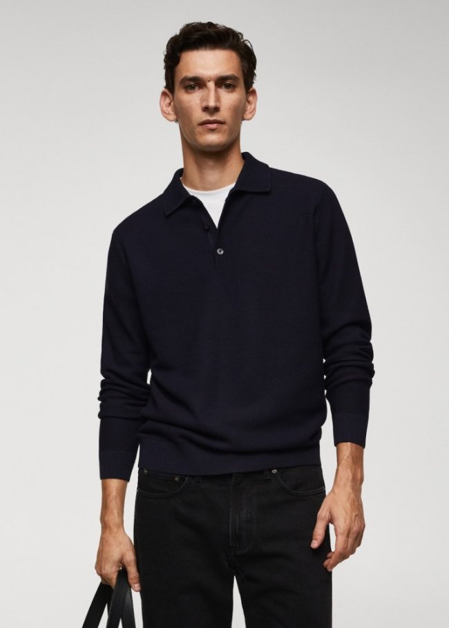 Mango Polo punto fino estructura - Azul marino