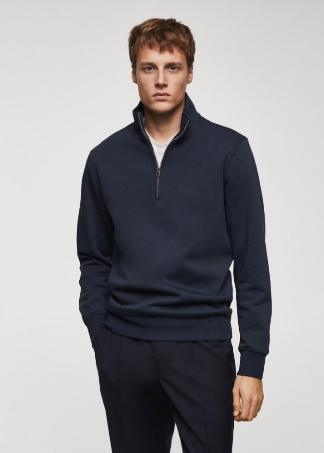 Mango Sudadera algodón cuello cremallera - Azul marino