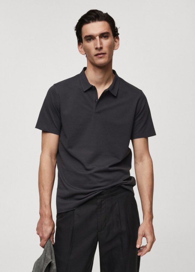 Mango Polo slim fit algodón piqué textura - Azul marino oscuro