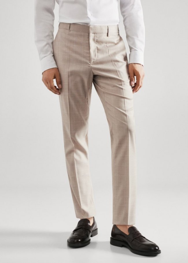 Mango Pantalón traje super slim fit cuadros - Beige