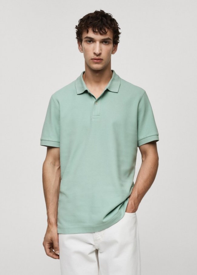 Mango Polo 100% algodón pique - Verde agua