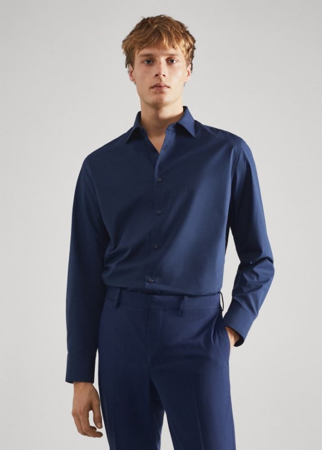 Mango Camisa traje slim fit algodón - Azul marino