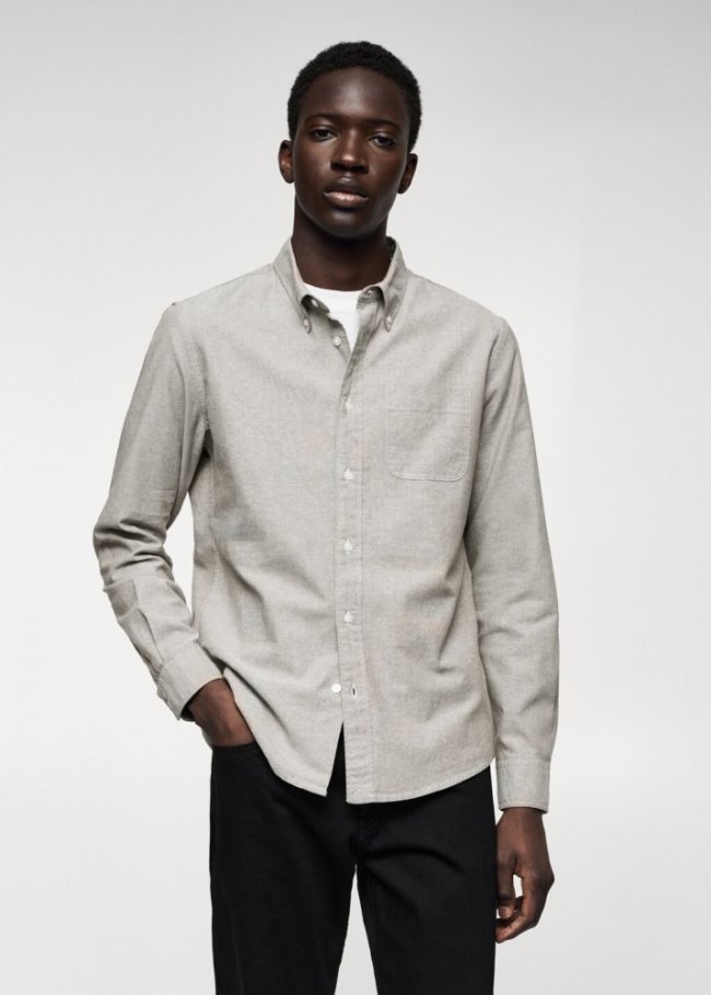 Mango Camisa regular fit Oxford algodón - Khaki