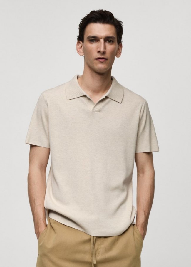 Mango Polo punto algodón textura - Arena