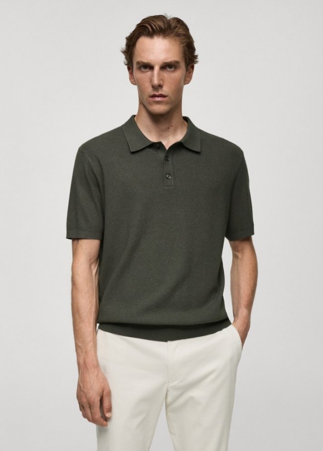 Mango Polo punto fino estructura - Verde bosque