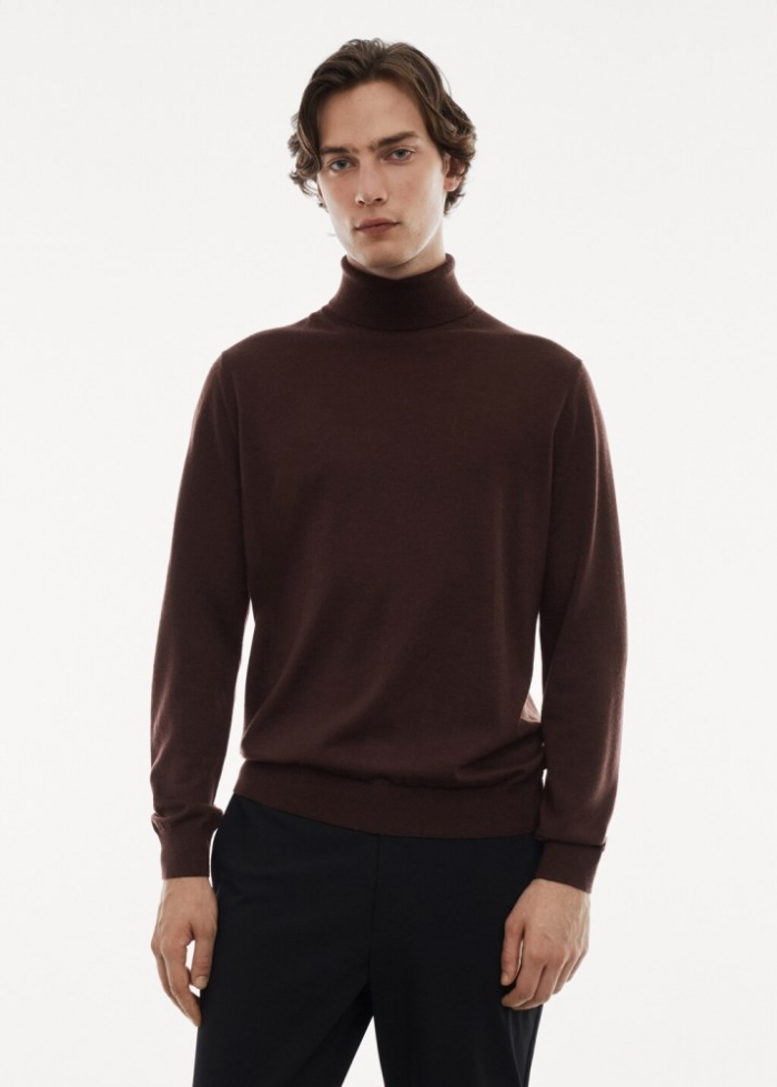 Mango Jersey 100% lana merino cuello alto - Chocolate