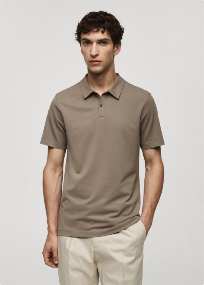 Mango Polo slim fit algodón piqué textura - Topo