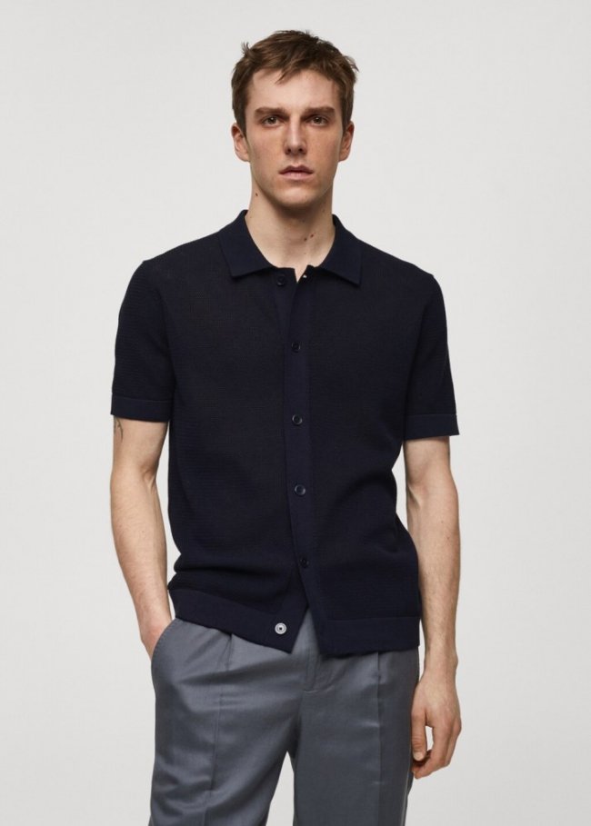 Mango Polo punto botones estructura - Azul marino oscuro