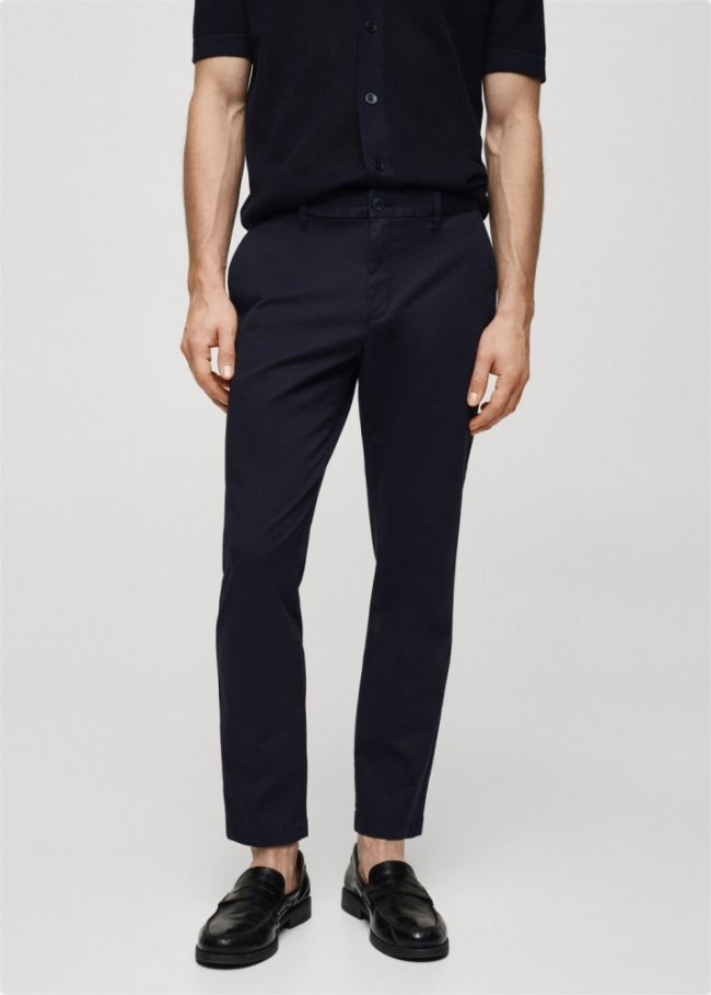 Mango Pantalón algodón tapered crop - Azul marino oscuro