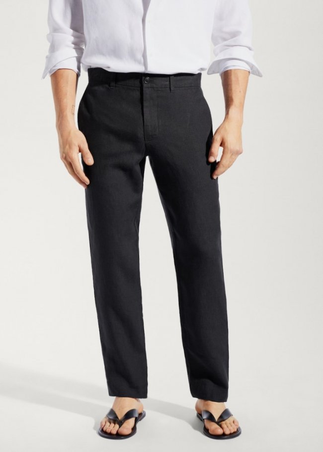 Mango Pantalón 100% lino slim fit - Negro
