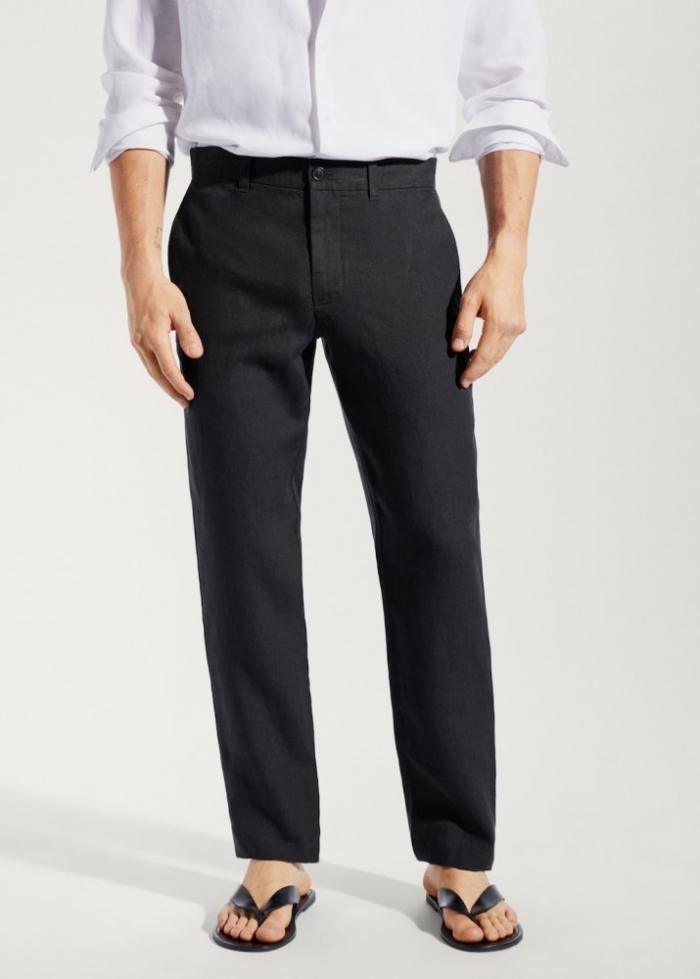 Mango Pantalón 100% lino slim fit - Negro