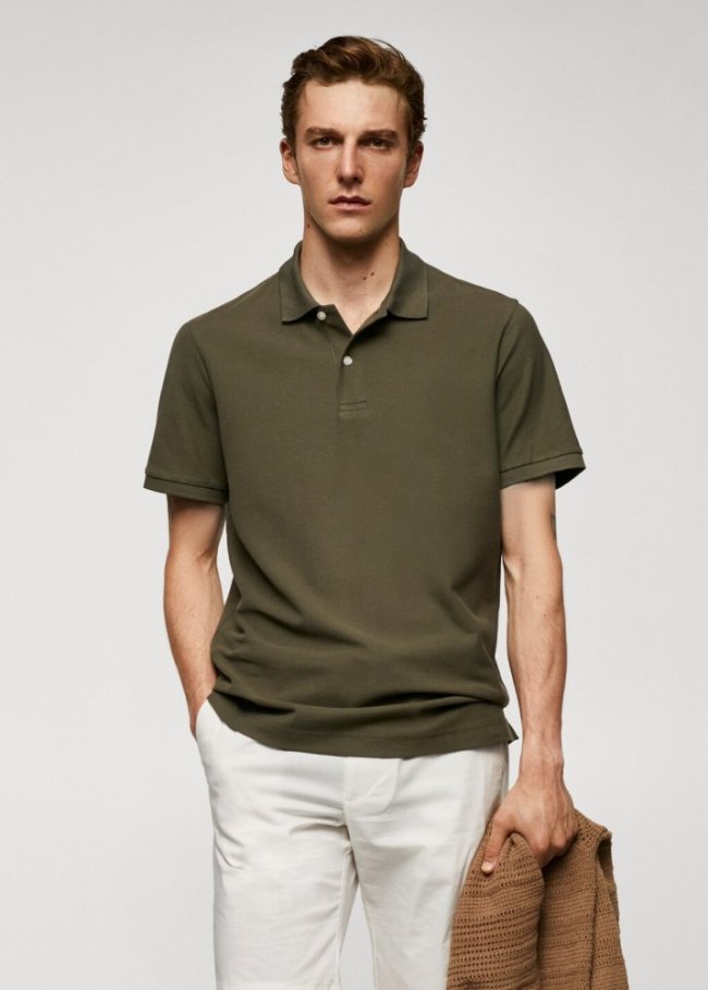 Mango Polo 100% algodón pique - Verde medio