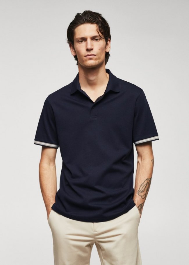 Mango Polo 100% algodón ribetes contraste - Azul marino