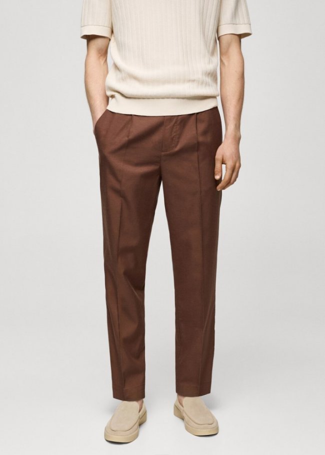 Mango Pantalón lyocell algodón pinzas - Vino