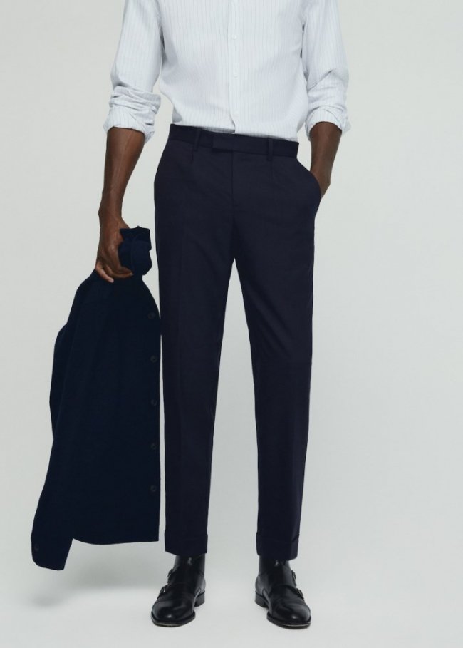 Mango Pantalón lana detalle pinzas - Azul marino