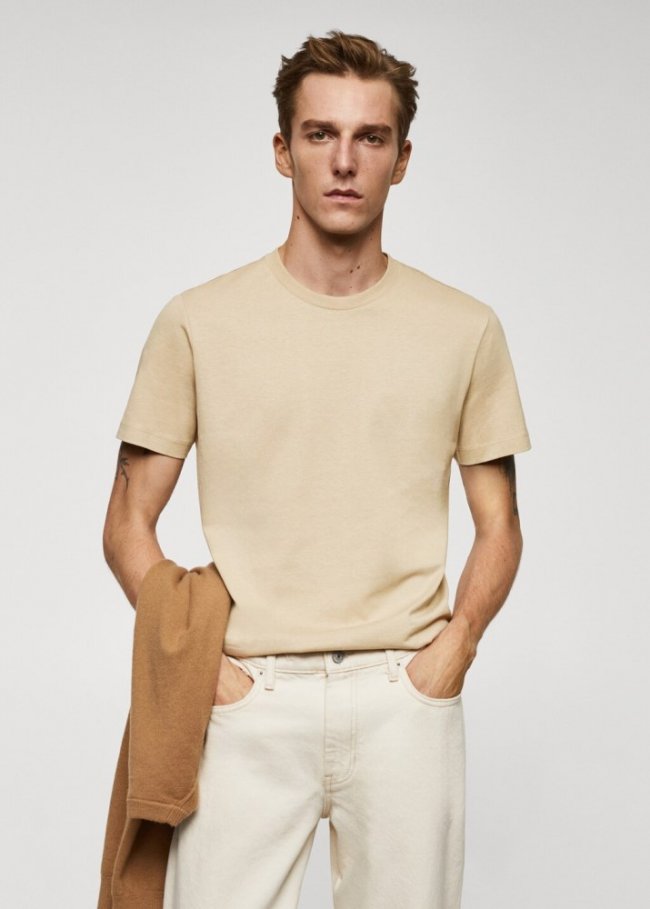 Mango Camiseta básica algodón - Beige