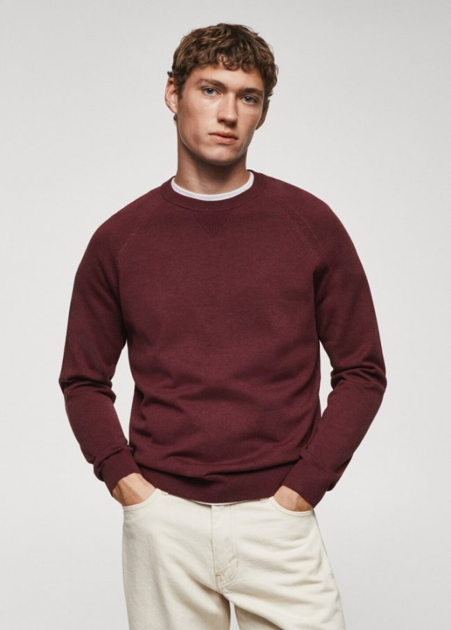 Mango Jersey punto fino algodón - Burdeos