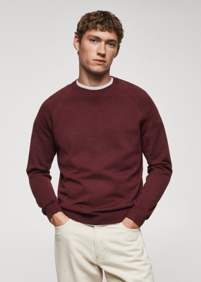 Mango Jersey punto fino algodón - Burdeos