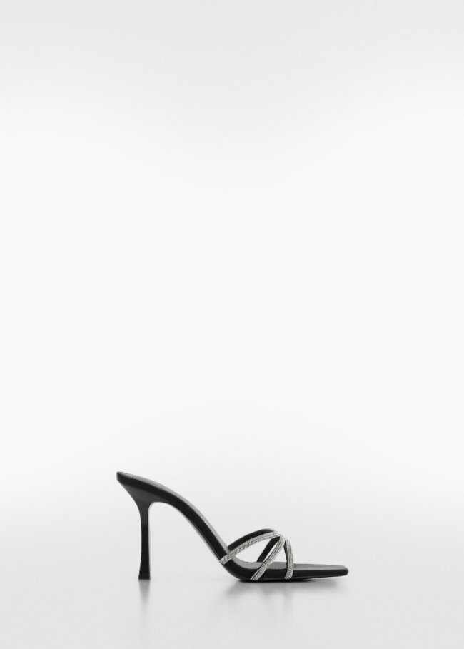 Mango Sandalia tacón tiras strass - Negro