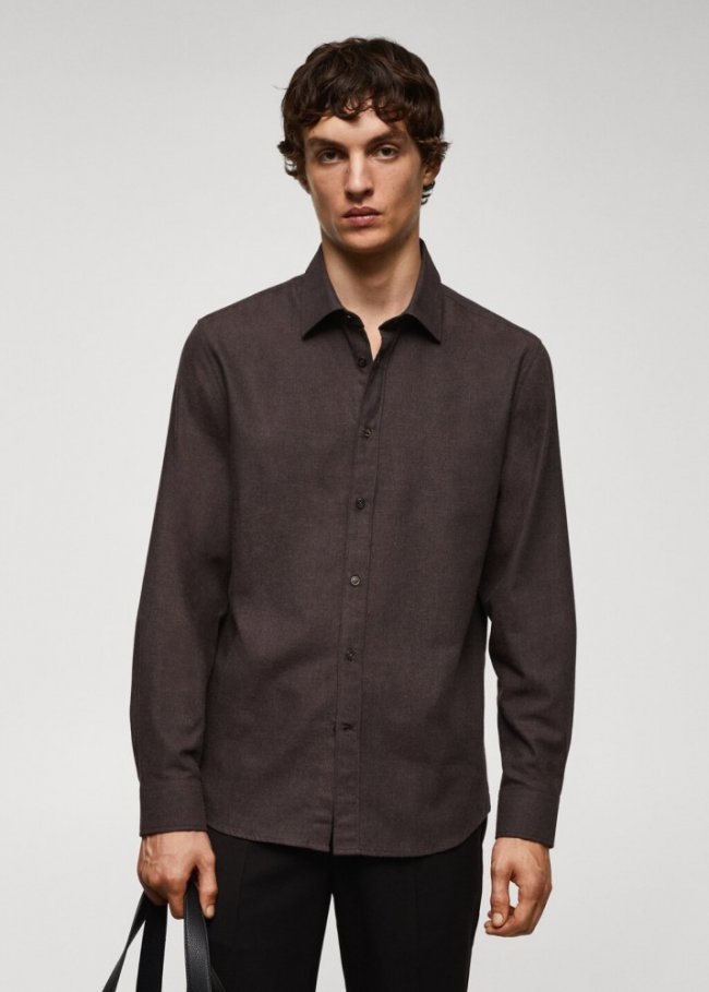 Mango Camisa fil a fil 100% algodón - Marrón